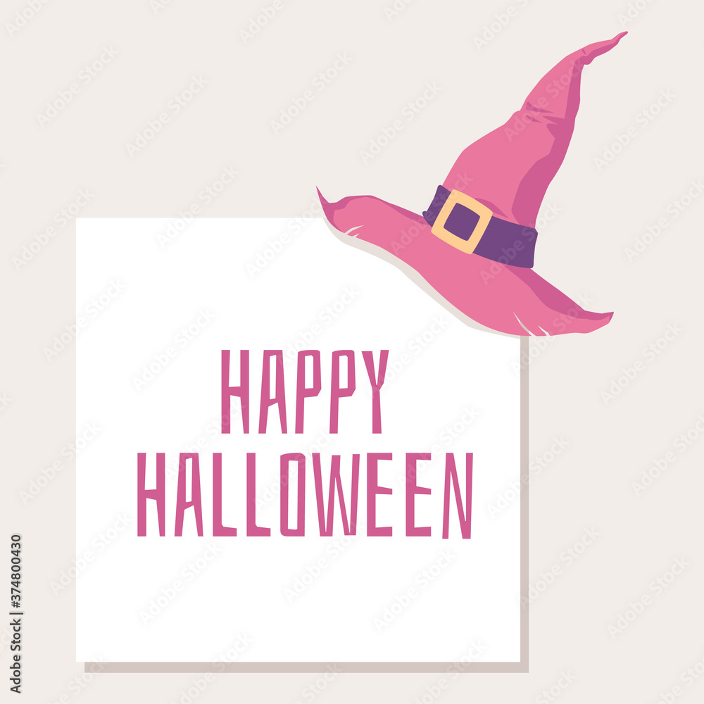 Halloween card or poster with witch or wizard hat, vector illustration isolated.