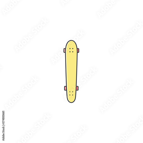 Longboard cruising skateboard flat color line icon on isolated white background. Long board cruiser colorful linear sign, symbol, element, pictogram. Skateboarding equipment vector illustration.