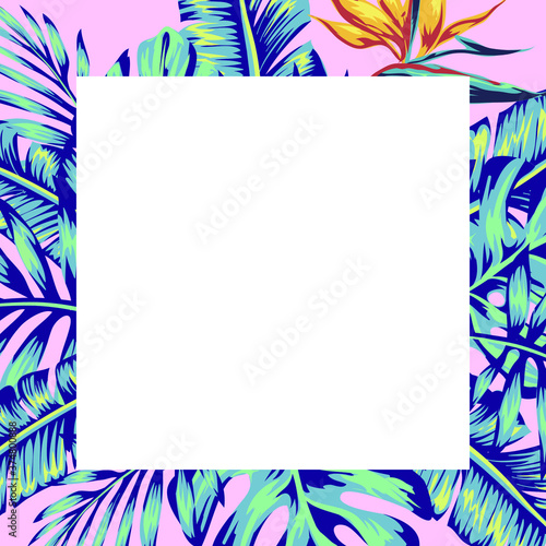  tropical flowers and palms summer banner graphic exotic background, design templates. Invitation. Catalog cover. Banner. banner, social media message.