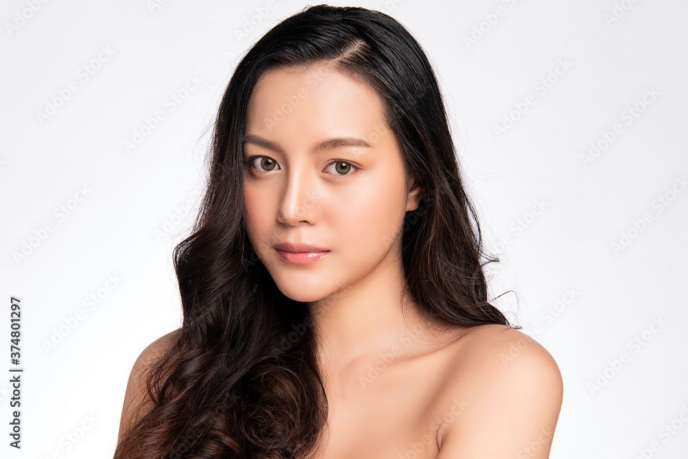 Beautiful Young asian Woman with Clean Fresh Skin, on white background, Face care, Facial treatment, Cosmetology, beauty and spa, Asian women portrait Beautiful Young asian Woman with Clean Fresh Skin, on white background, Face care, Facial treatment, Cosmetology, beauty and spa, Asian women portrait
