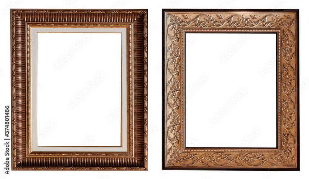 Frames baguettes gold silver set isolated on white background pattern. Frames baguettes gold silver set isolated on white background pattern.