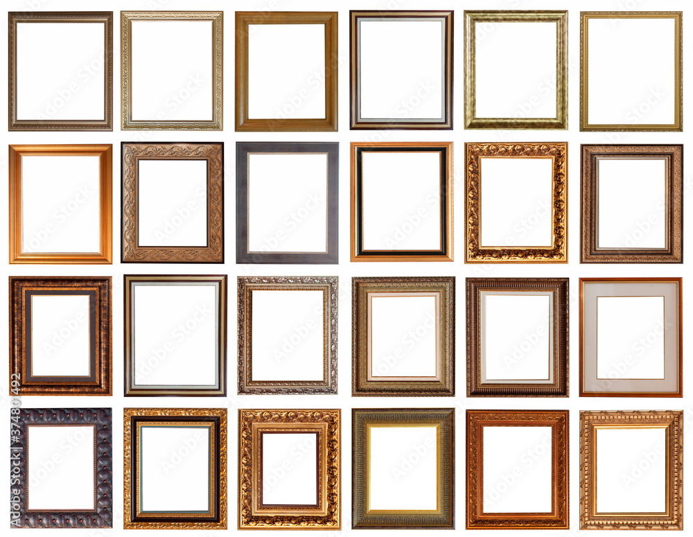 frames for paintings antique gold gilding set isolated on white background frames for paintings antique gold gilding set isolated on white background