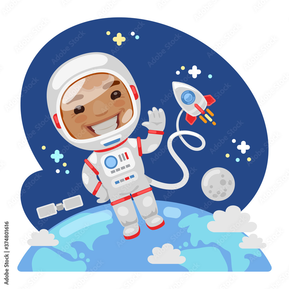 Fototapeta premium Cartoon Astronaut in Outer Space