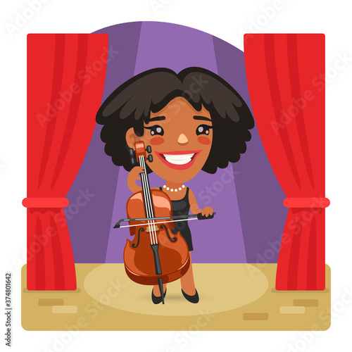 Cartoon Cellist Woman on Stage
