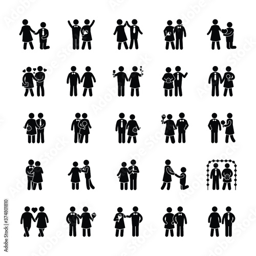 Couple Wedding Proposals Glyph Icons 