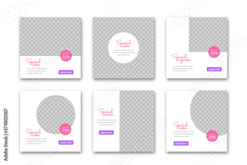 Cake instagram post template collection Premium Vector