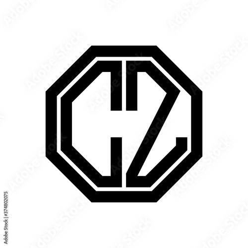 CZ initial monogram logo, octagon shape, black color