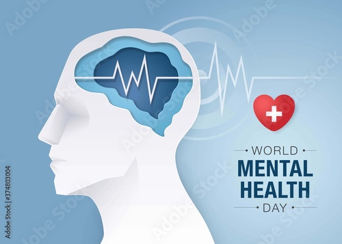 World mental health day, Human head with Brain and mental health