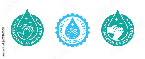 Hand gel sanitizer label. Vector illustration.