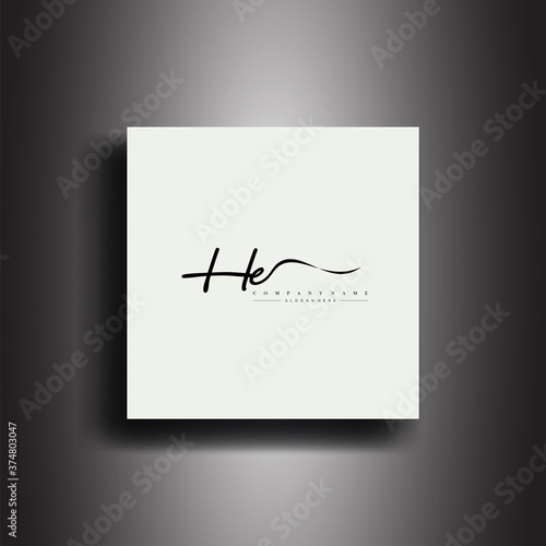 HE Signature style monogram.Calligraphic lettering icon and handwriting vector art.