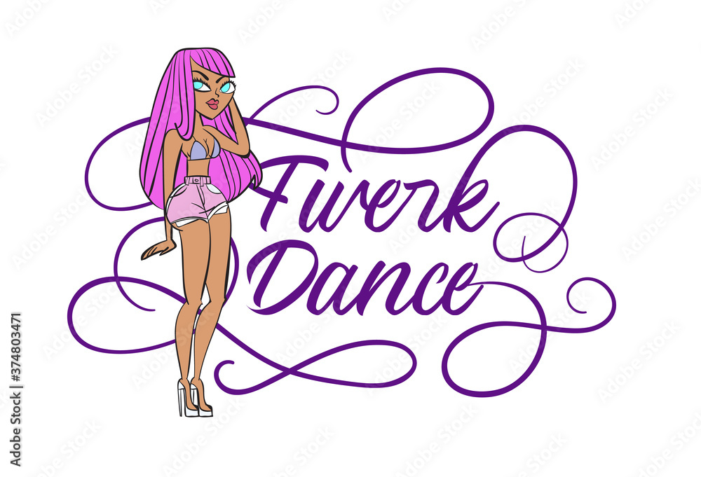 Twerk poster design. Cartoon style girl. Poster for booty dance course or battle. Twerk poster design. Cartoon style girl. Poster for booty dance course or battle.
