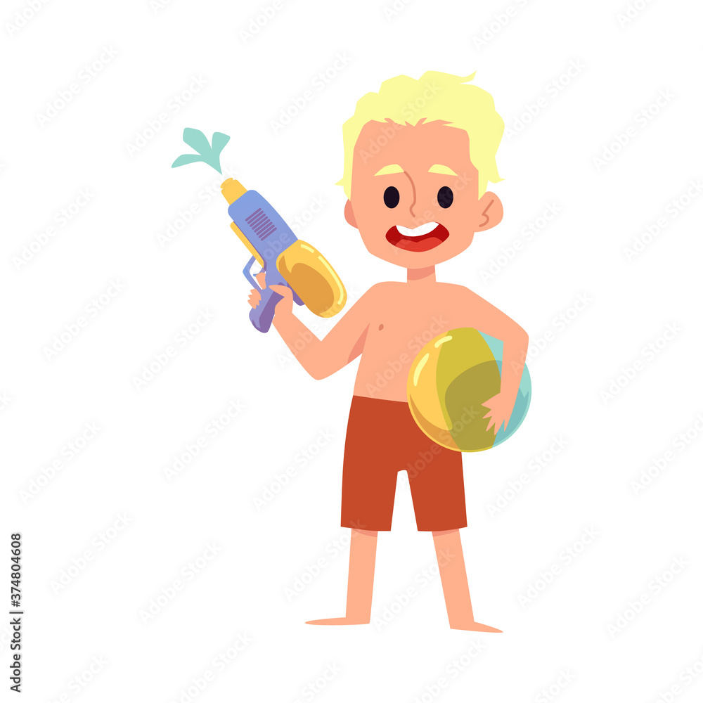 Boy character ready for fun in swimming pool flat vector illustration isolated. Boy character ready for fun in swimming pool flat vector illustration isolated.