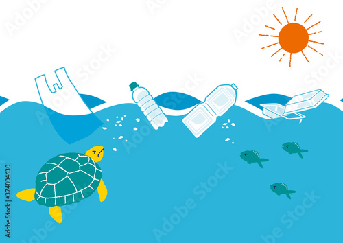プラスチックによる海洋汚染のイラスト