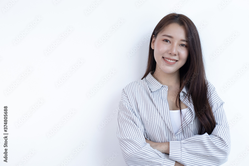 White background picture ,Young business women in Asia are smiling, Text input, Business professional Concept. White background picture ,Young business women in Asia are smiling, Text input, Business professional Concept.