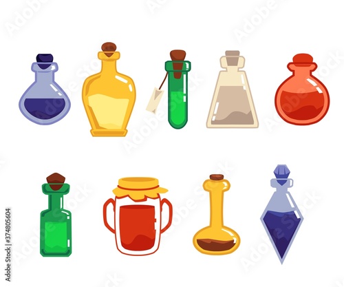 A set of bottles with magic potions.