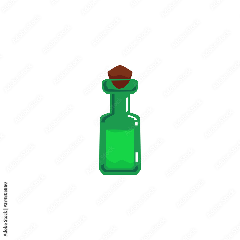 Fototapeta premium Green ancient bottle of magic potion cartoon flat vector illustration isolated.