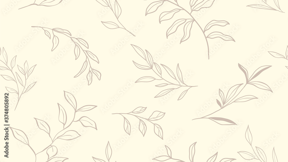 Fototapeta premium Floral line art. Vector seamless background pattern. Foliage hand drawn design for art deco, wallpaper, print, fabric and website.