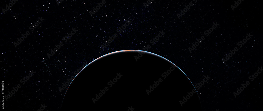 Dawn on the blue planet Earth in space. Sunset panorama, Eclipse. Elements of this image are furnished by Japan Meteorological Agency - obrazy, fototapety, plakaty 