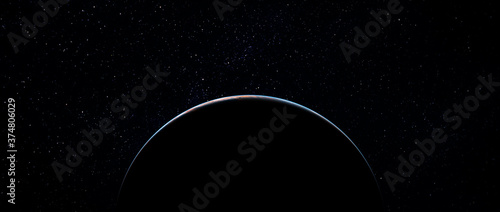 Dawn on the blue planet Earth in space. Sunset panorama, Eclipse. Elements of this image are furnished by Japan Meteorological Agency photo