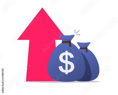 Money profit growth up, economic inflation dollar value increase vector icon, benefit of economy cash investment arrow flat cartoon, concept of budget boost, financial earning revenue interest symbol