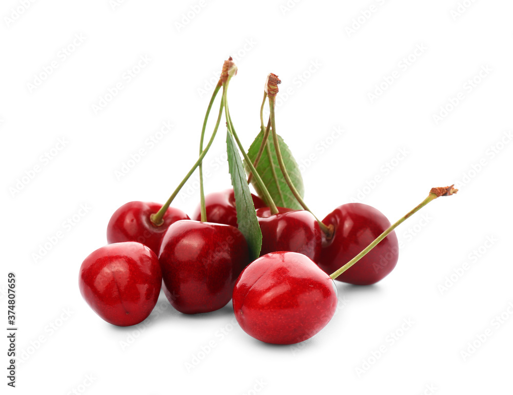 Ripe sweet cherry on white background Ripe sweet cherry on white background