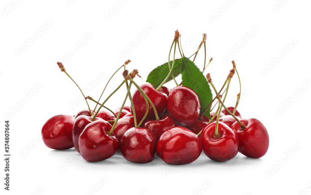Ripe sweet cherry on white background Ripe sweet cherry on white background