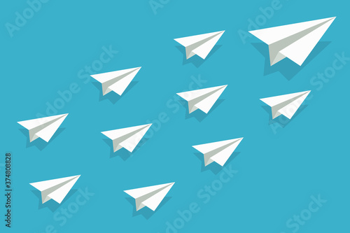 Leadership of airplane. Paper plane origami for concept of mission. Team leader with vision. Lead teamwor or group. Creative illustration for business, motivation and success. Icon of winner. Vector