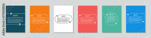 Quote in box. Square template for text bubbles with quotation. Background with frame for citation. Design for label, sticker and dialog. Creative set for media sentence with brackets. Vector