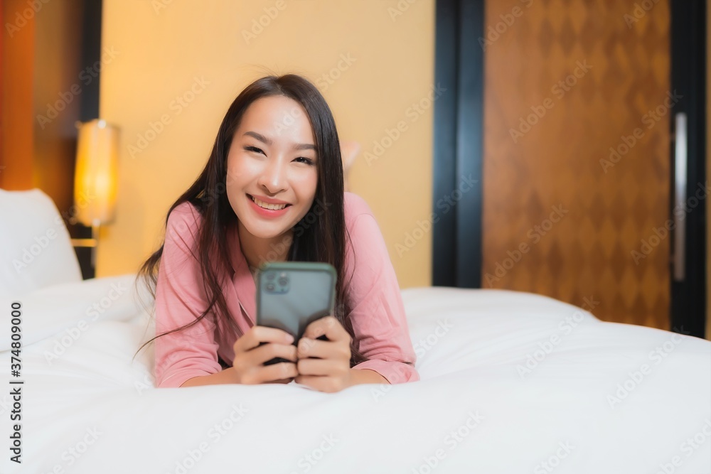 Portrait beautiful young asian woman use smart mobile phone Portrait beautiful young asian woman use smart mobile phone