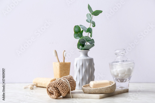 Natural bathing supplies on table. Ecology concept