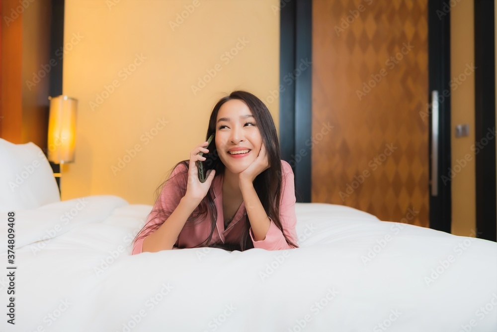 Portrait beautiful young asian woman use smart mobile phone Portrait beautiful young asian woman use smart mobile phone