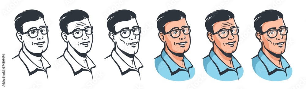 Man with glasses face set in retro style Man with glasses face set in retro style