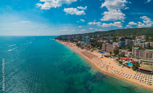 Aerial view of Golden Sands beach resort , Zlatni Piasacithe near Varna, Bulgaria photo