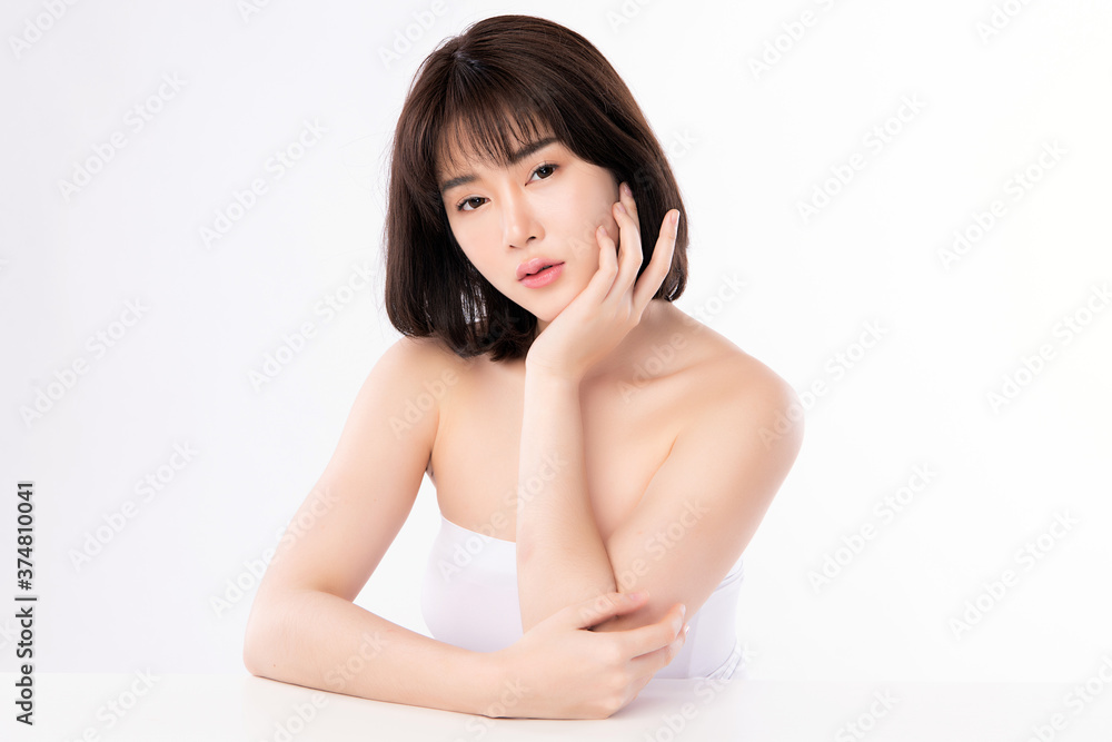 Beautiful Young asian Woman with Clean Fresh Skin, on white background, Face care, Facial treatment, Cosmetology, beauty and spa, Asian women portrait Beautiful Young asian Woman with Clean Fresh Skin, on white background, Face care, Facial treatment, Cosmetology, beauty and spa, Asian women portrait