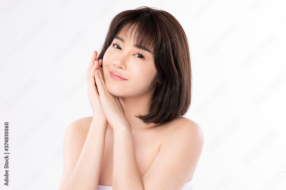 Beautiful Young asian Woman with Clean Fresh Skin, on white background, Face care, Facial treatment, Cosmetology, beauty and spa, Asian women portrait Beautiful Young asian Woman with Clean Fresh Skin, on white background, Face care, Facial treatment, Cosmetology, beauty and spa, Asian women portrait