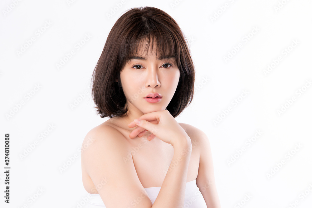 Beautiful Young asian Woman with Clean Fresh Skin, on white background, Face care, Facial treatment, Cosmetology, beauty and spa, Asian women portrait Beautiful Young asian Woman with Clean Fresh Skin, on white background, Face care, Facial treatment, Cosmetology, beauty and spa, Asian women portrait