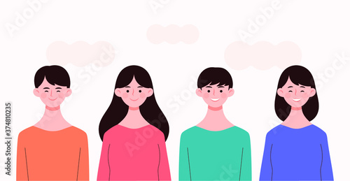 웃고있는 여자와 남자 벡터 플랫 일러스트.