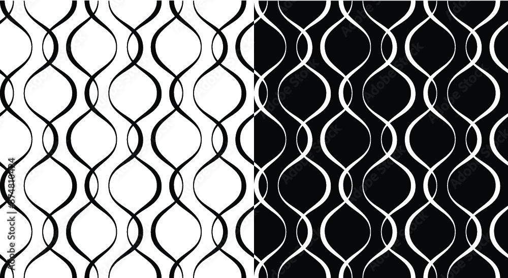 Seamless pattern of wavy lines. Geometric striped wallpaper. Modern seamless background. Black and white illustration in two variants Seamless pattern of wavy lines. Geometric striped wallpaper. Modern seamless background. Black and white illustration in two variants