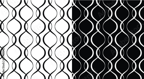 Seamless pattern of wavy lines. Geometric striped wallpaper. Modern seamless background. Black and white illustration in two variants