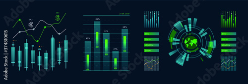Infographic dashboard template with charts, diagrams elements, statistics. Information panel. UI, UX, KIT elements design. Vector graphics and infographics set