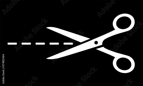 white business scissors silhouette with cut line