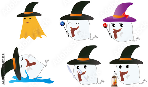 ハロウインの可愛いお化け達のベクターイラスト素材。