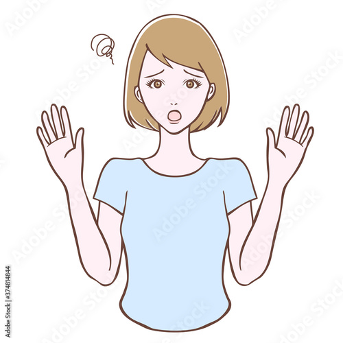 若い女性　お手上げポーズ　イラスト