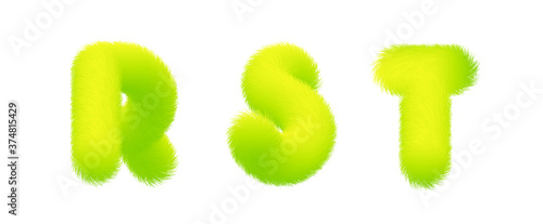 Set of High Quality 3D Shaggy Letter R S T on White Background . Isolated Vector Element