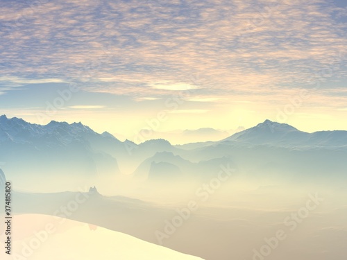 3D illustration of a mountainous landscape