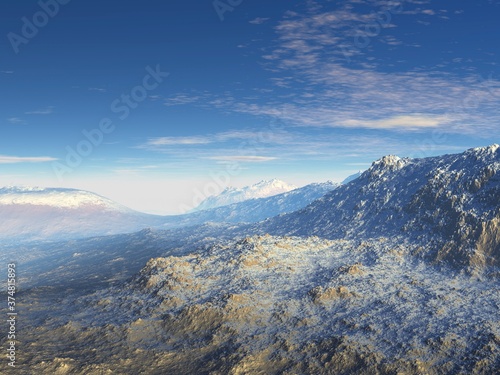 Fototapeta Naklejka Na Ścianę i Meble -  3D illustration  of a mountainous landscape