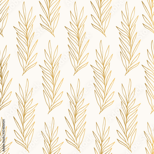 Elegant leaves golden pattern. Vector vintage style illustration.