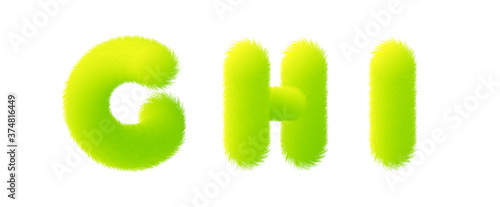 Set of High Quality 3D Shaggy Letter G H I on White Background . Isolated Vector Element