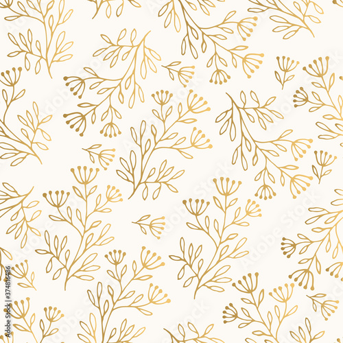 Vintage golden pattern with hand drawn herbs. Vector illustration.