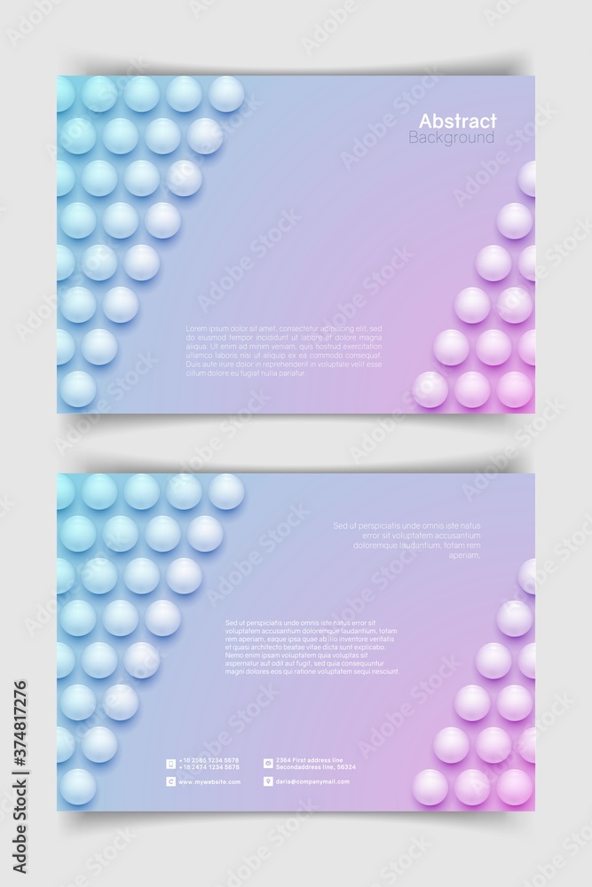 Abstract a4 circle background. 3D spheres. Horizontal minimalistic banner template. Vector illustration with mesh gradients.